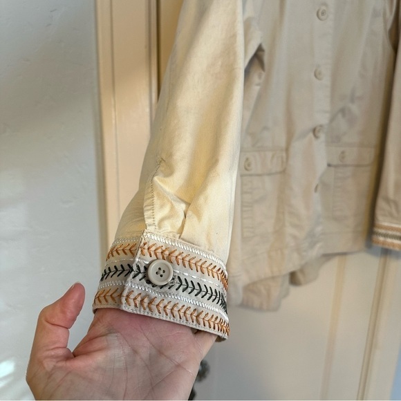 Denim & Co Jacket Khaki Denim with Embroidered Yolk & Cuffs Front Pockets SizeXL - Picture 6 of 9